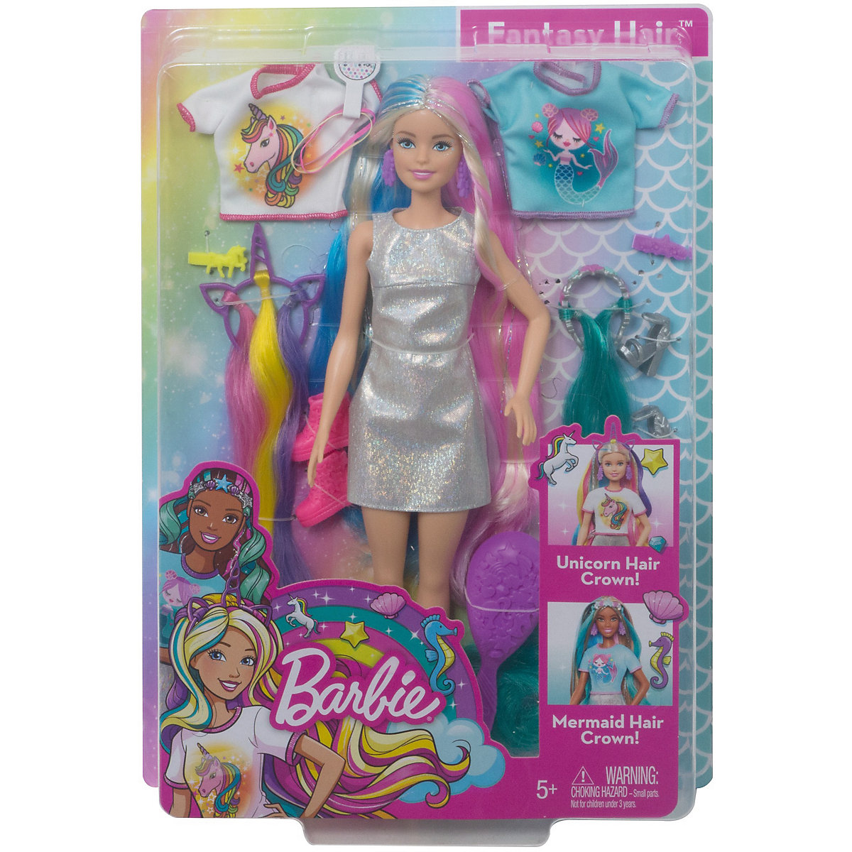 Mattel Barbie fantasy panenka do vlasů (blond), vzhled mořské panny a jednorožce