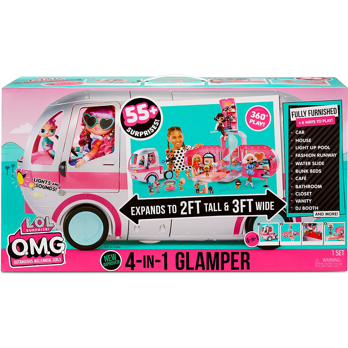 MGA L.O.L. Surprise Glamper karavan OMG 4v1 576730 stříbrno růžový