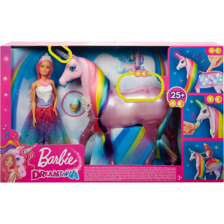 Mattel Barbie Dreamtopia Magický kouzelný lehký jednorožec s panenkou
