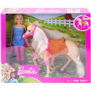 Mattel Barbie kůň s panenkou (blond), oblékací panenka