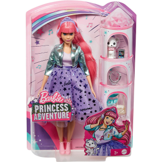 Mattel Barbie Princesses Adventure Daisy (růžové vlasy) se štěnětem