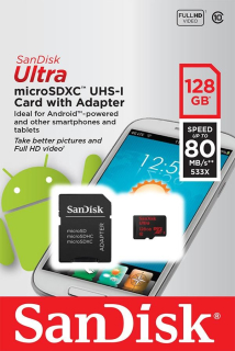 SanDisk microSDXC 128GB Ultra Android UHS-I + adaptér SDSQUNC-128G-GN6MA
